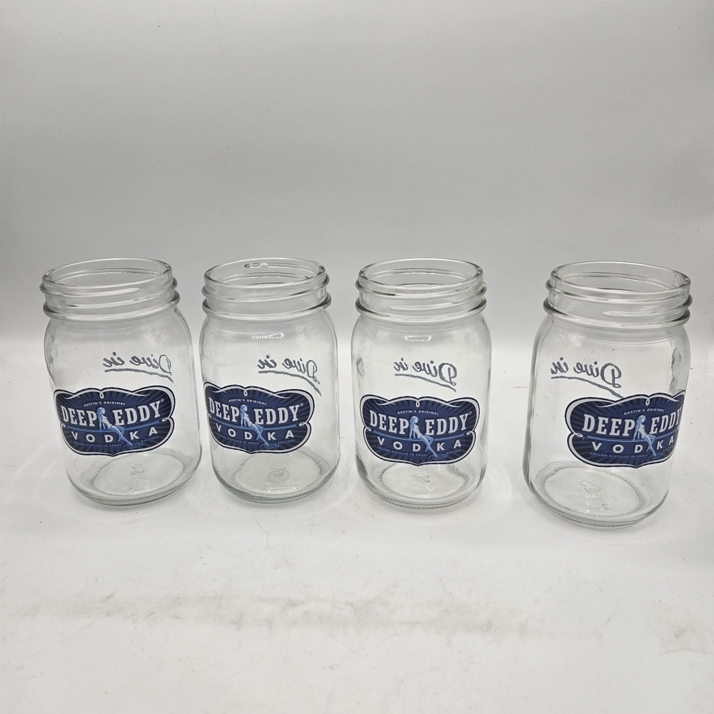 Deep Eddy Vodka Dive In Blue Logo Mason Jar Drinking Glasses 16 oz Set of 4